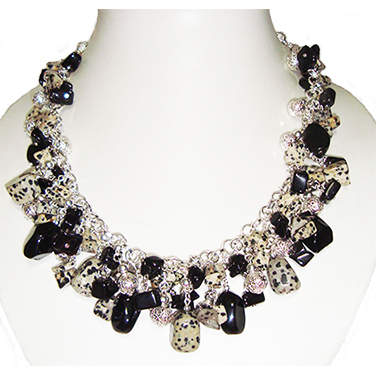 CP124 collar jaspe d&aacute;lmata y onix negro
